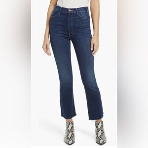MOTHER The Hustler Frayed High Waist Ankle Flare Jeans.
